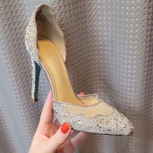 Betsey Johnson "Iris" Silver Rhinestone Heels Size 6.5